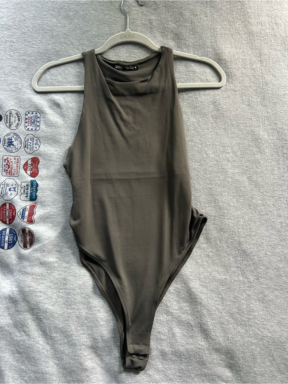 Olive Gray Sleeveless High Neck Bodysuit